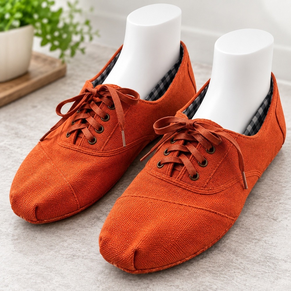TOMS Paseo Lace Up Sneakers Mens 8.5 Burnt Orange Canvas Casual Low Top Shoes